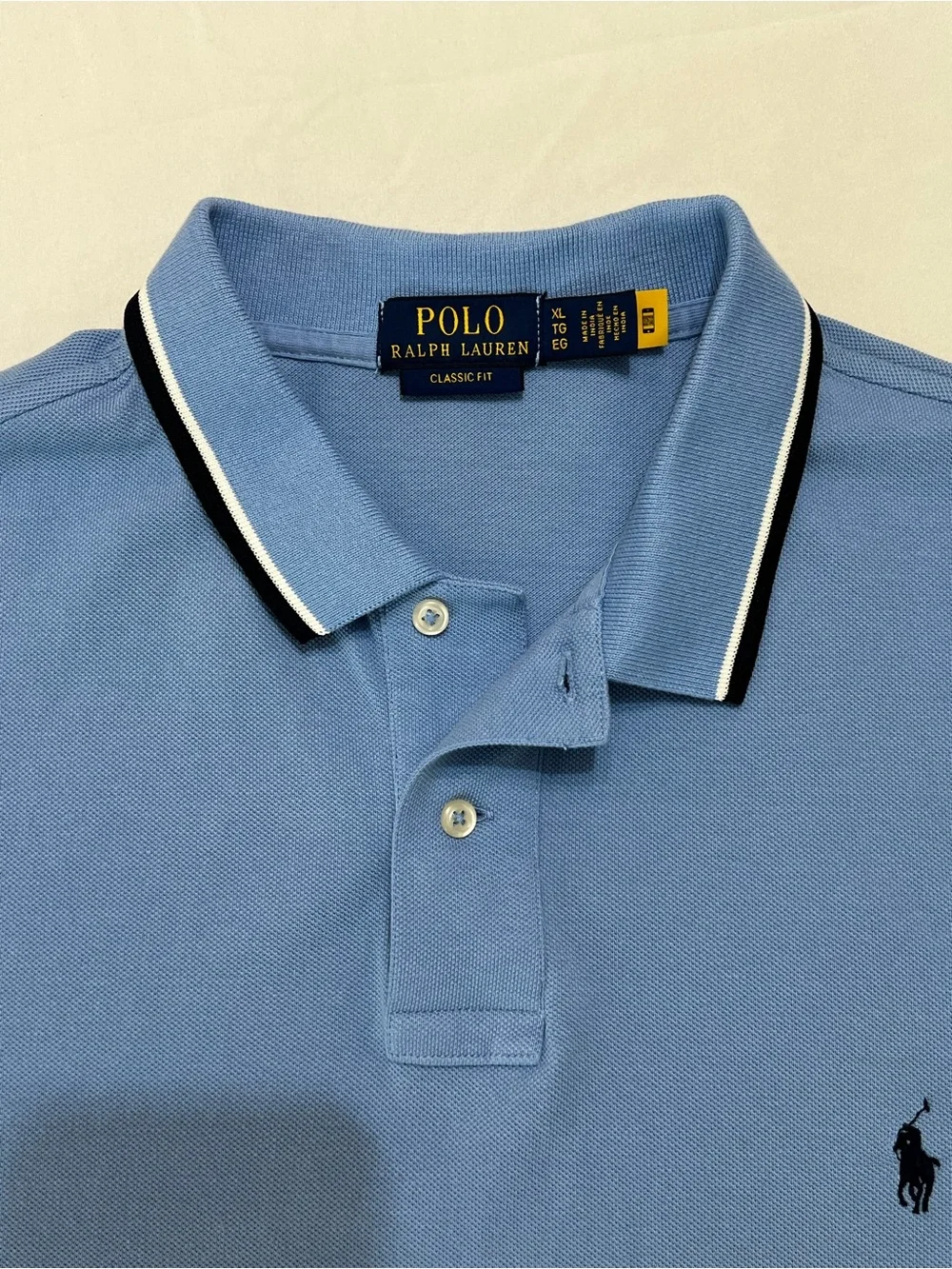 Polo Ralph Lauren Men's XL Light Blue Tipped Classic Fit Pique Polo Shirt Preppy
